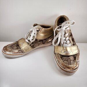 Vintage 2008 Coach Womens Mistie Q505 Gold Brown High Top Sneaker Shoe Size 7.5B